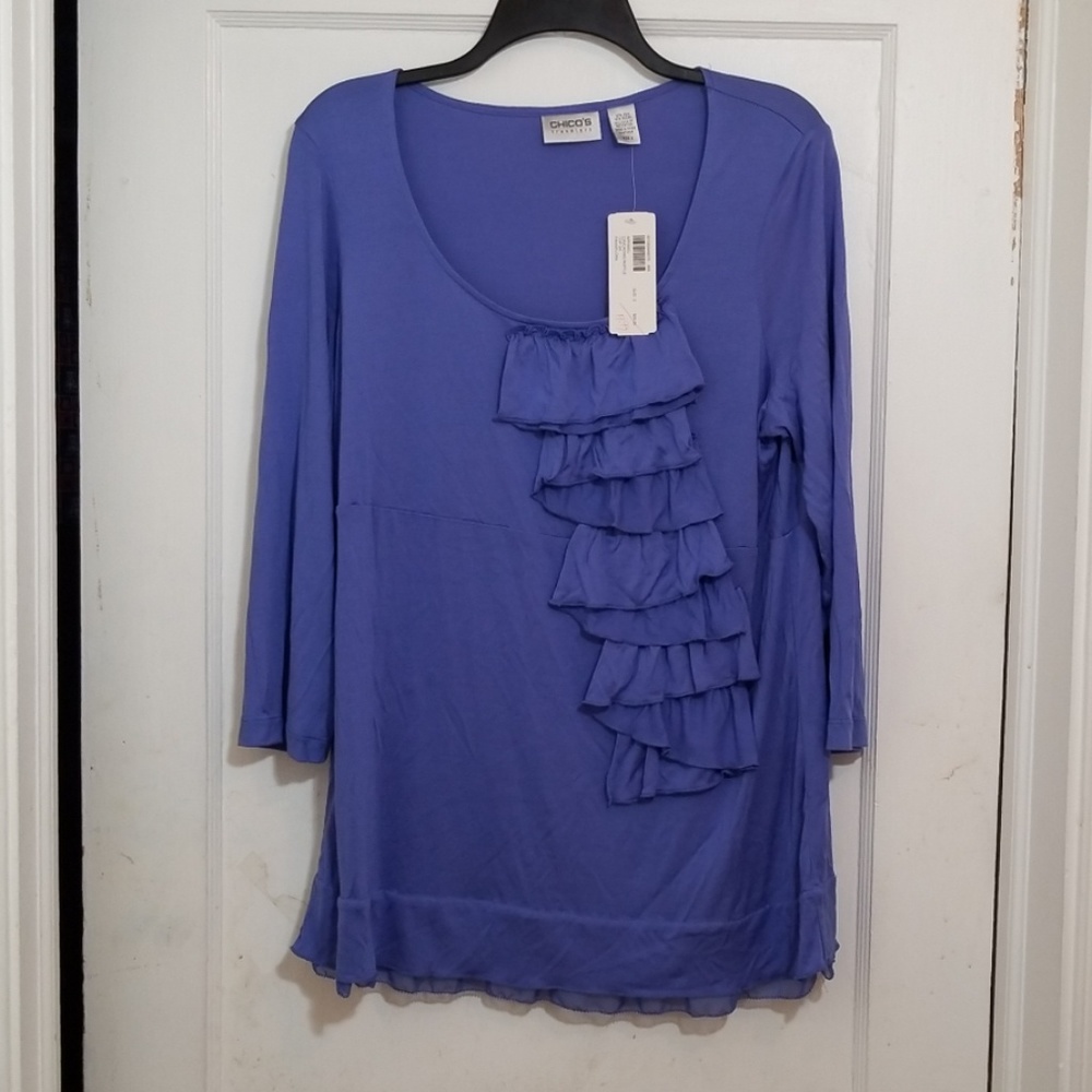 NWT Chico's Cascading Ruffle Top Sz 2
